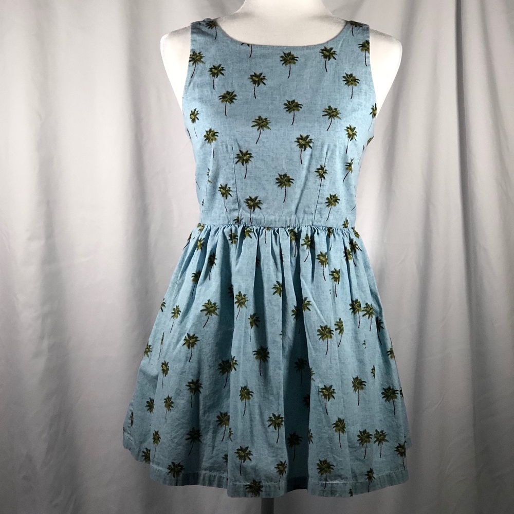 Light Blue Palm Tree Sun Dress